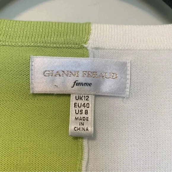 NWOT Gianni Feraud green white double  face v neck sweater bicolor - Picture 3 of 4